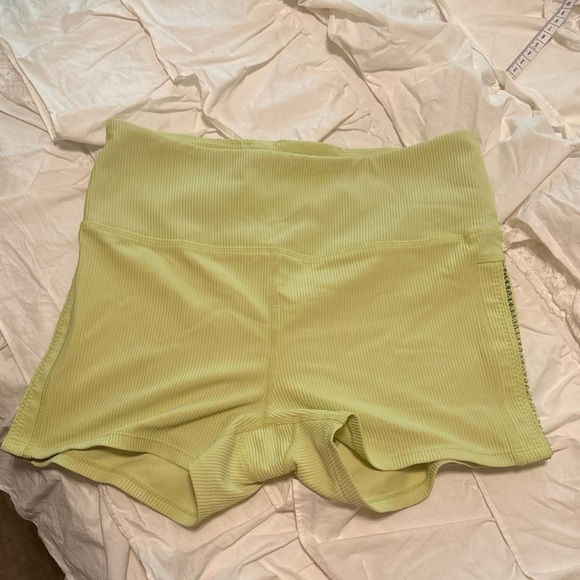 Free People Movement Biker Yoga Running Shorts Size M Lime Green Ribbed Bodycon - Picture 1 of 5